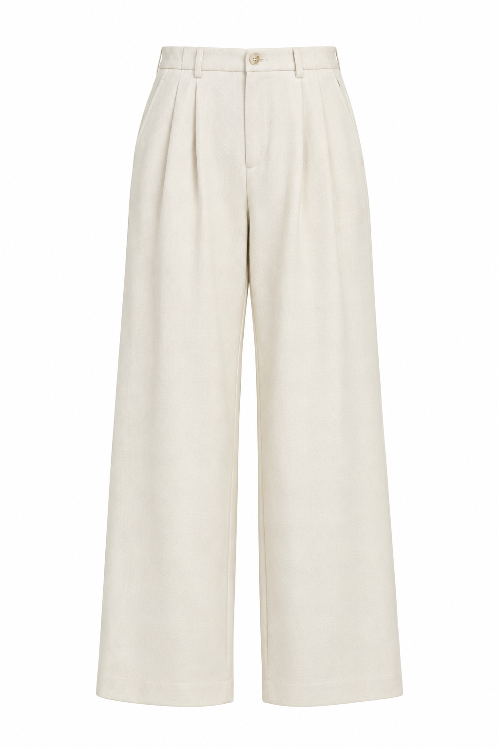 Lisette Pleated Wide-Leg Trousers, Ecru
