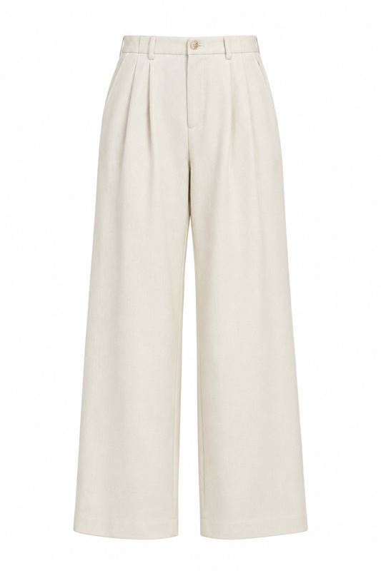 Lisette Pleated Wide-Leg Trousers, Ecru
