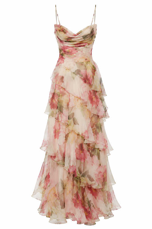 Rosalie Tiered Maxi Dress, Blush Floral